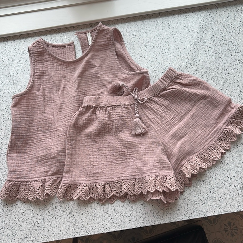 Rylee + Cru light dusty pink shirt and short set